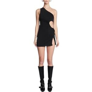 Edikted Cut Out Slitted Micro Dress One Shoulder Mini Dress Size Small Black Y2k